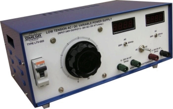 Low Tension AC/DC Power Supply with Voltmeter, Current Meter and MCB (0-25V @ 5A; AC or DC)