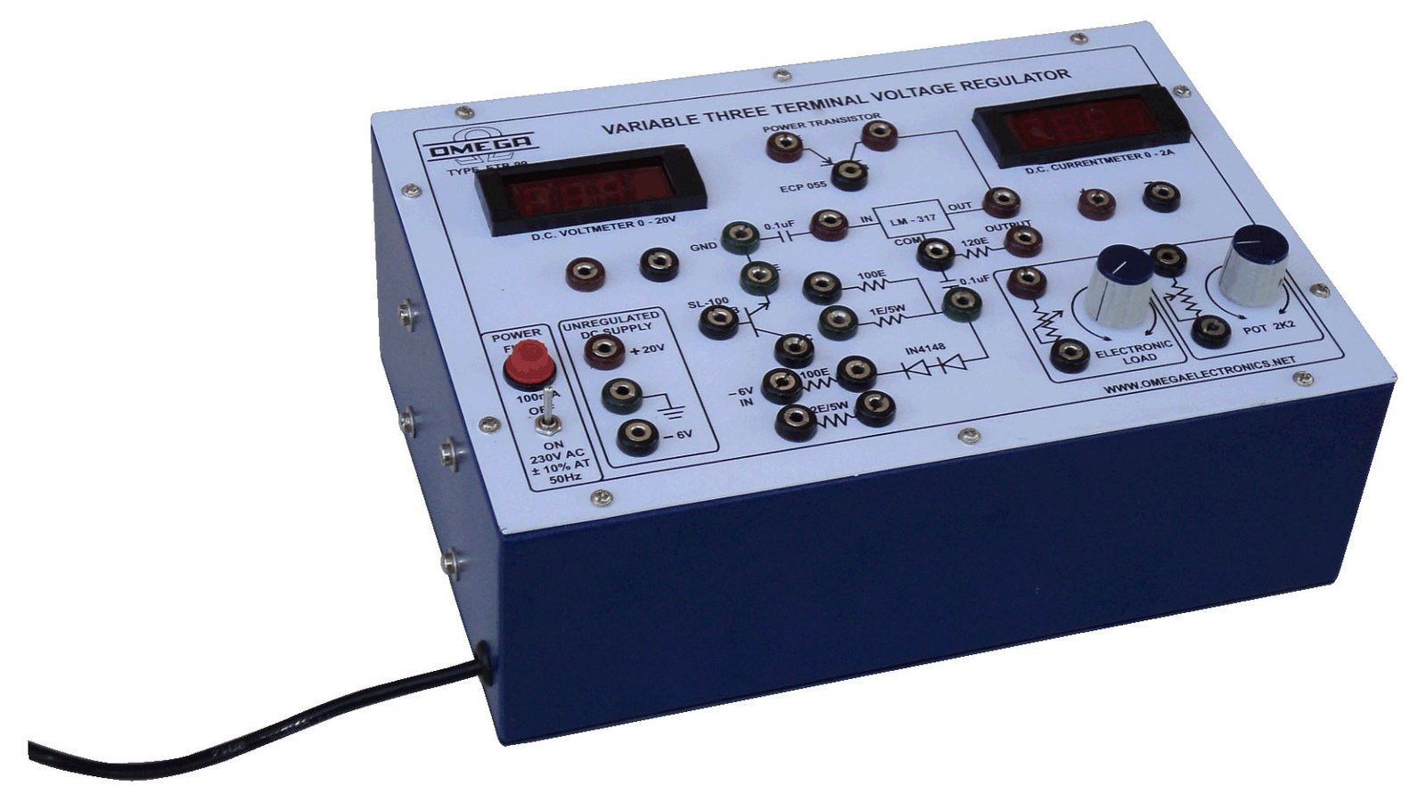 Variable Three Terminal Voltage Regulator  with power supply and 2 meters