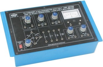 To convert a Galvanometer into Volt/ Amp. meter and to study resistance laws and a multimeter  with power supply and 2 galvanometer